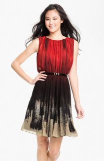 Calvin Klein Gradient Print Belted Chiffon Dress