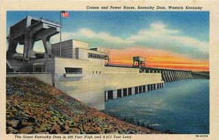 Kentucky Dam KY 1949 Dam Lake Cranes Power House Vintage Linen
