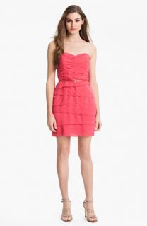 Laundry by Shelli Segal Belted Tiered Mesh Dress