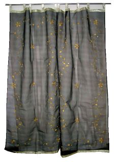 Organza Black with Gold Floral Mirror Embroidered Curtains 92