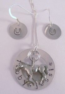 Horse Personalized Sterling Silver Necklace Earrings