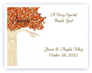 100 Custom Personalized Fall Tree Wedding Bridal Thank You Cards