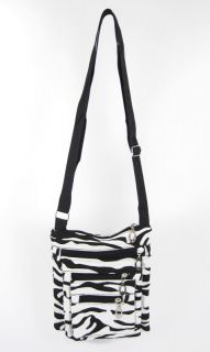 Cross Body Bag Purse Zebra Print Zipper Pockets Canvas