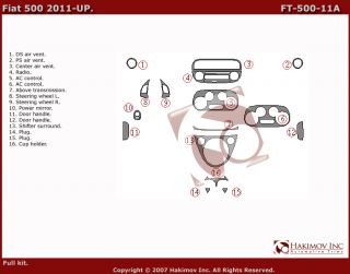 Fiat 500 11 Interior Dashboard Dash Wood Trim Kit Parts Free Shipping