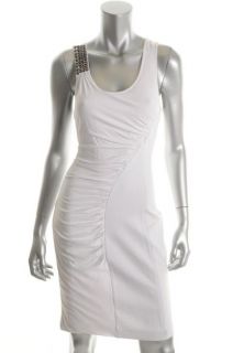 Cynthia Steffe New Pipa White Knit Ruched Embellished Sleeveless
