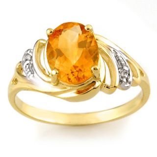 Genuine 2 04 CTW Citrine Diamond Ring 10K Yellow Gold