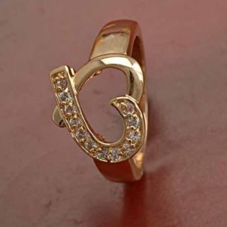 True Love 9K Yellow Gold Filled CZ Heart Ring Size 6 5 B287
