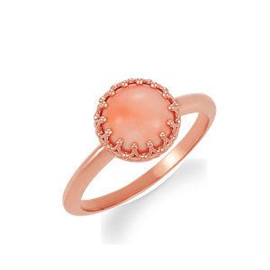 14k Rose Gold Genuine Coral Gemstone Ornate Crown Setting Ring