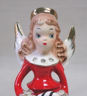Vintage Christmas Bell Gorgeous Norcrest Angel in Red Gold Rhinestones