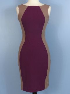  Cynthia Rowley Ponte Sleeveless Stretch Sheath Dress Color Block Tan L