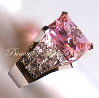  Design Pink Tourmaline Ice CZ Noelle Cocktail Bling Ring SIZE78