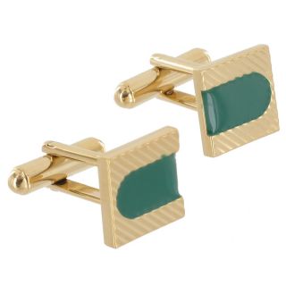  Usa Cufflinks Mens New Jewelry Green Mod Square Gold Plated Cuff Links