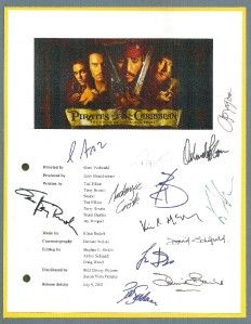 Pirates of The Caribbean Signed Script rpt Johnny Depp Geoffrey Rusch