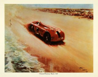  Daytona Beach 1927 Car Race Henry Segrave Sunbeam Cuneo Art