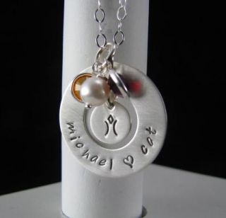  Double Disc Washer Hand Stamped Personalized Necklace Crystals