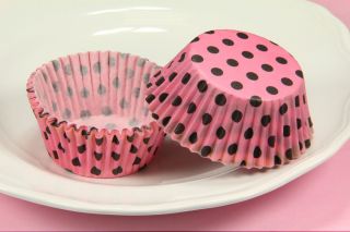 48x 2 Cupcake Liners Baking Cups Pink Polka Dot Standard Size
