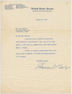 Mass US Senator David I Walsh Signed Letter 1934