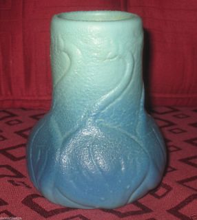 Stunning 1920s VAN BRIGGLE Art Pottery Leaves Violets Vase 645