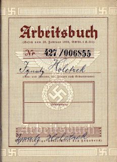 WW 2 Germany   Deutsches Reich ARBEITSBUCH Employment Record Book