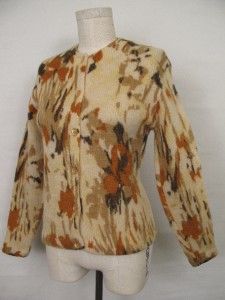 VINTAGE DARLENE HAND SCREEN PRINT CARDIGAN SWEATER in a FALL FLORAL