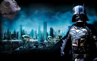 Darth Knight Dark Vader Batman Latex Suit Costume w/ Gauntlets Belt