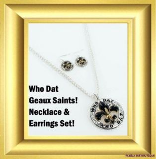 New Orleans Saints Who DAT Necklace Earrings Set New