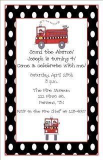 Personalized Firetruck Birthday Party Baby Shower Invitations