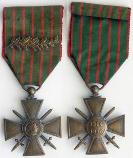 WWI WW1 World War One France French Cross Croix de Guerre Medal 1915