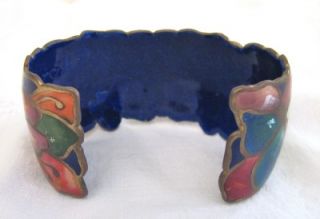 Stunning David Kuo Champleve Enamel Cuff Braclet with Butterfly Motiff