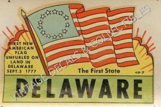 Vintage 1951 Delaware First State Souvenir Auto Travel Decal Original