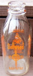 Vintage Dellwood Dairy Duraglass Quart Size Milk Bottle with Orange