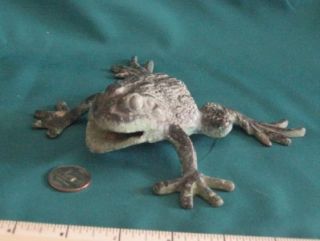 Vintage Cast Aluminum Garden Frog Very Detailed Casting with Rich Aged