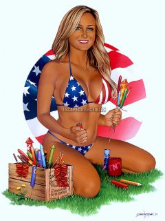 Nestler Pin Up All American Girl Original Painting Whiskey & Dynamite