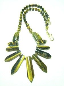 Cleopatra Necklace w Tigers Eye Stones 14kgf Beads 24K Vermeil Gold