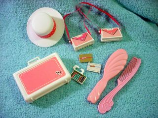 Barbie Accessory Lot Day to Night Hat Case Comb Brush Calculator Cards