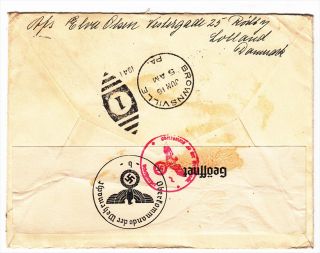 Denmark to US 1941 WWII Censored Cover