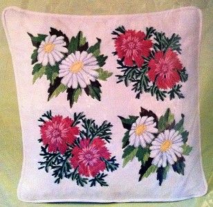 Vintage Pauline Denham Daisies Carnations Crewel Pillow Kit New
