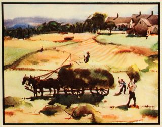 1939 Print Vermont Hay Dairy Hartland Field Crop Farmers Horse Wagon
