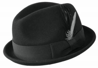 100 Wool Felt Mens Black Dery Stingy Brim Fedora Hat
