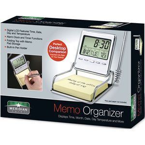 Desktop Organizer with LCD Clock, Memo Pad & Pen Holder