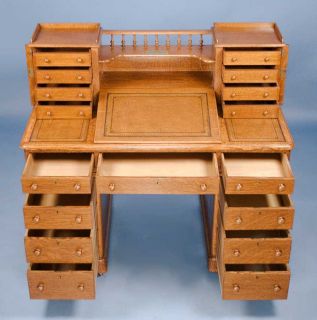 Antique English Oak Dickens Style Pedestal Desk