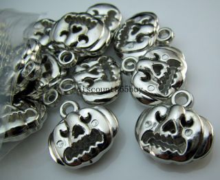  Silver Plate Spacer Pumpkin Devil Charm Pendant Beads 18mm W25