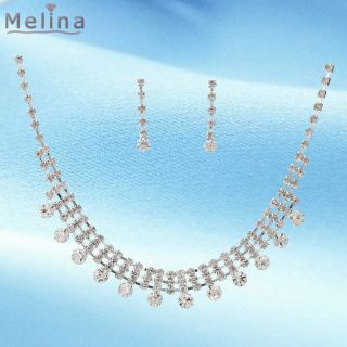   Necklace Earrings Wedding Jewelry Set Silver Plated Fence Dewdrop