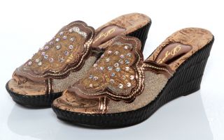 New Womens Dezario Blossom Crystalized Bronze Wedges Shoes 12