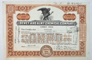1949 dewey and almy chemical company stock certificate
