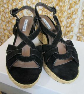 Charles David Womens Black Suede Leather Rope Wedge Karat Heels Shoes