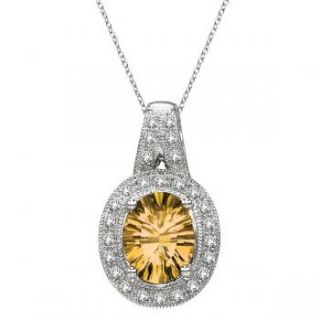 title oval citrine and diamond pendant necklace 14k white gold