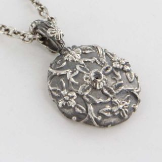  Dweck Black Diamond Silver Zodiac Flower Charm Pendant Necklace