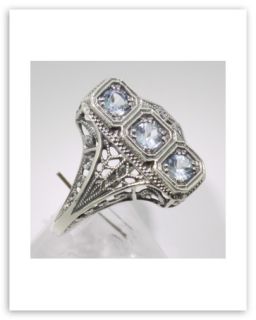 Stone Blue Topaz Filigree Ring Sterling Silver Size 8