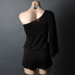 Black Party Sexy Clubwear One Shoulder Fly Sleeve Short Jumpsuit